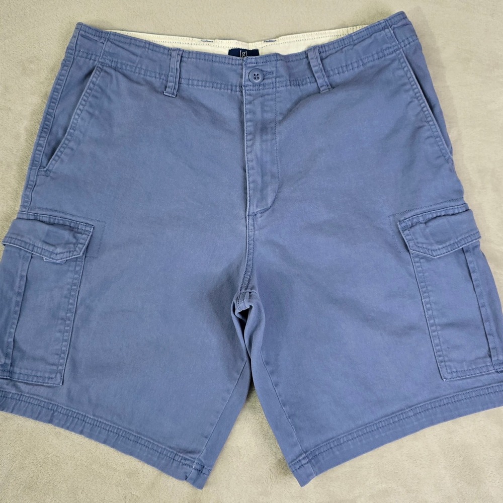 George Men's 34 Blue Cargo‎ Shorts Cotton Flat Front Stretch Utility Pockets